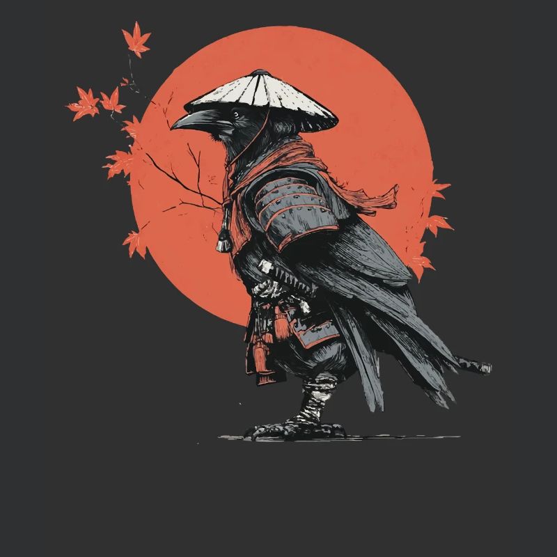 Samurai Crow in Red Moon