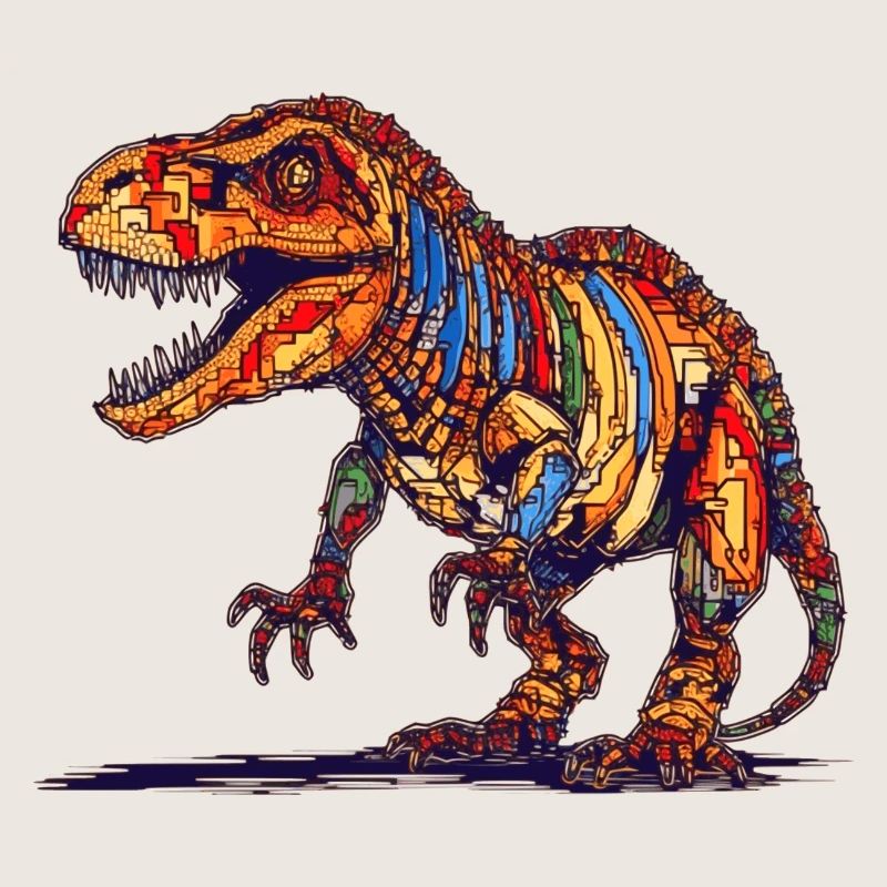 Extinct Dino in colorful pixel graphics