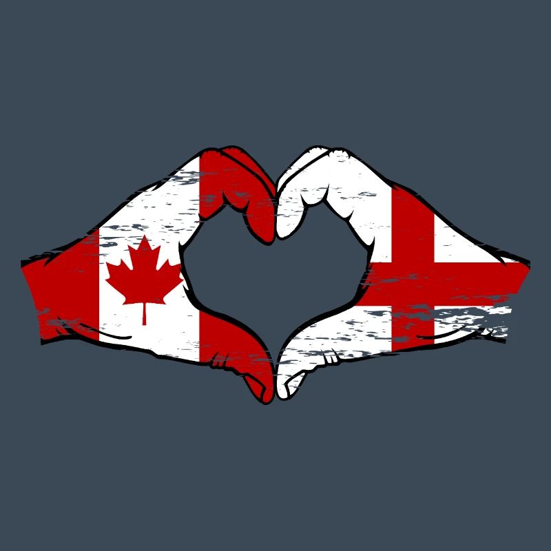 Canada Angleterre Drapeau Mains Coeur Forme Utilisé