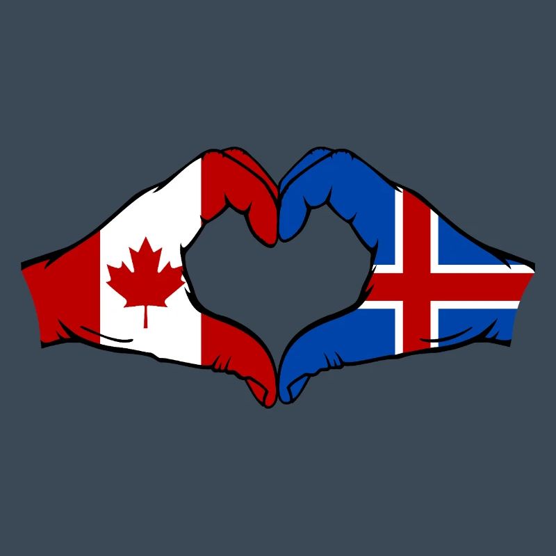 Canada Islande Drapeau Mains Coeur Forme