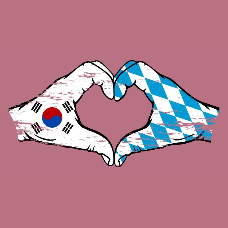 Corée du Sud Bavière Drapeau Mains Coeur Forme Utilisé