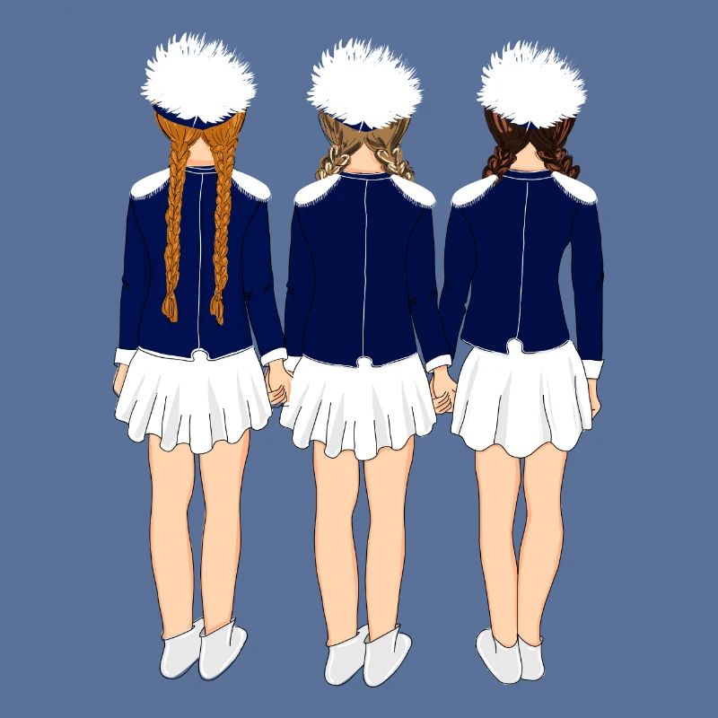 Drei Gardemädchen in blauer Uniform