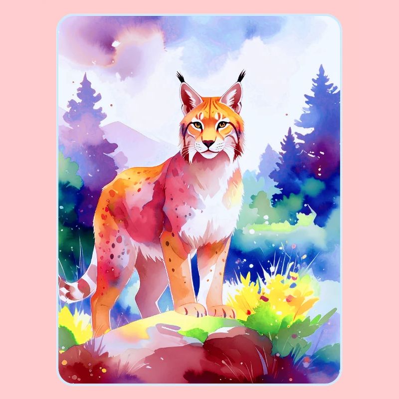 Luchs im Bergwald (Aquarell)