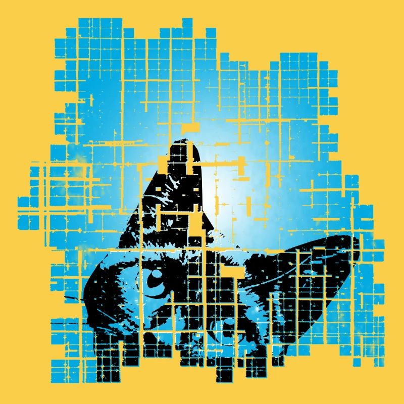 Chat en Pixel Grid Bleu