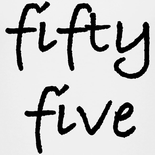 Fiftyfive -teksti mustana kahdessa rivissä