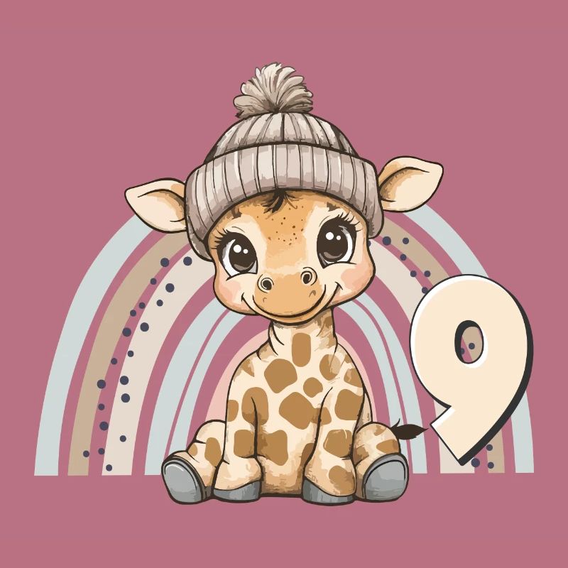 9. Geburtstag Giraffe Regenbogen Süß Niedlich