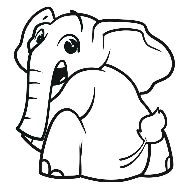 Elephant turns around - surprised, frightened