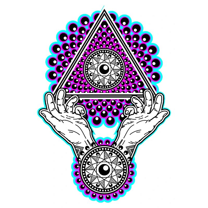 Neon Illuminati Pyramid with Hands - Black Light
