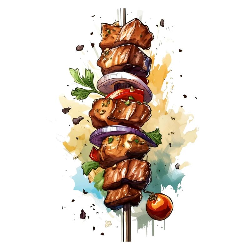 Meat skewer at grilling
