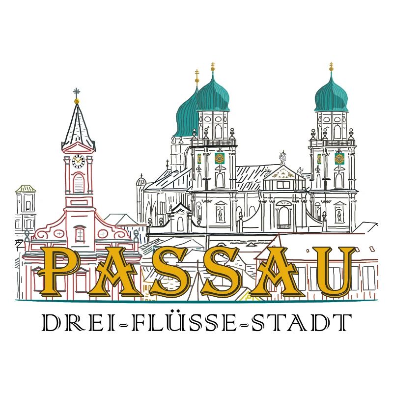 Passau Danube View, Bavaria, Germany, Drawing