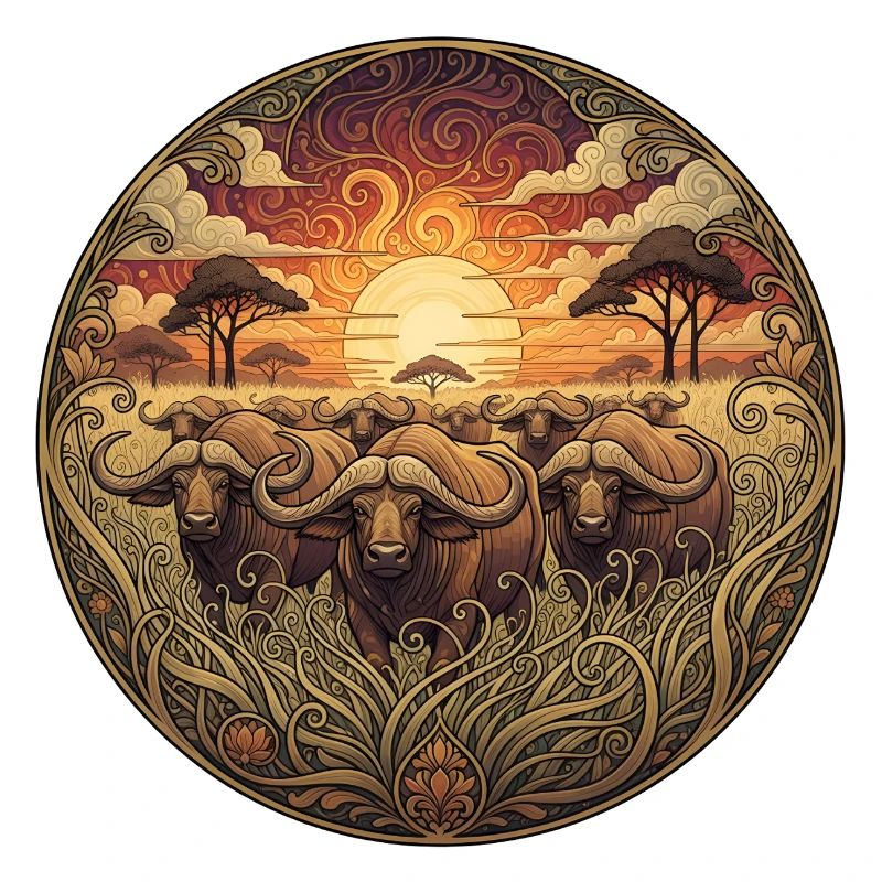 Wildebeest Sunset Circular Art