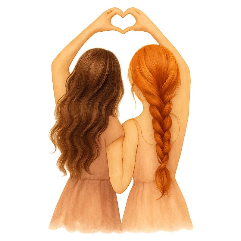 Red and brunette girlfriends forever design