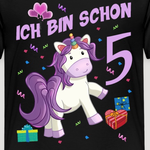 Mädchen Geburstag 5 Jahre Einhorn Geburtstagsshirt - Kinder Premium T-Shirt
