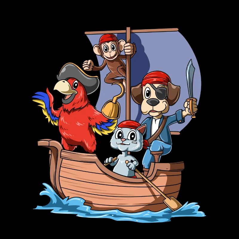 Bateau pirate avec des animaux comme un pirate