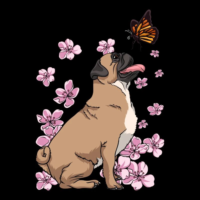 Japanese Cherry Blossom Mops Hund