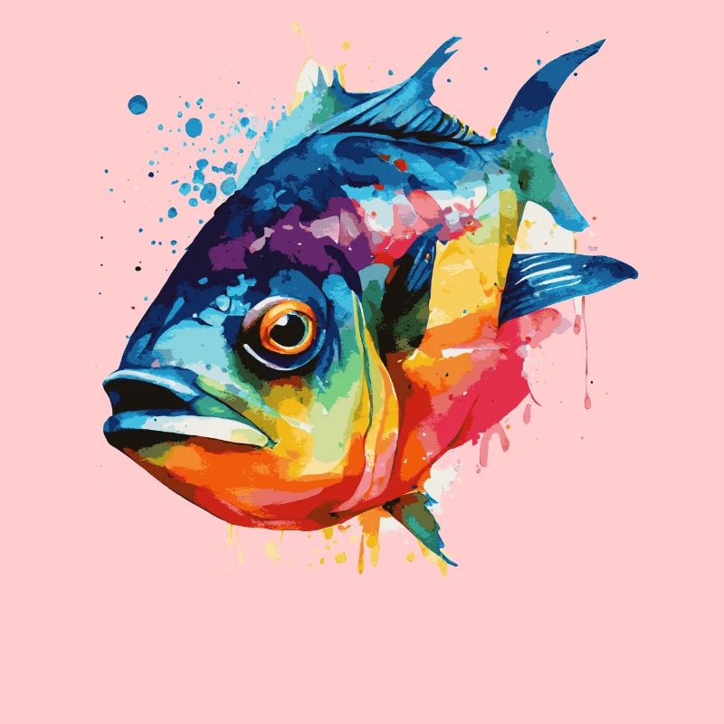 Aquarelle Piranha Pêche colorée en eau douce