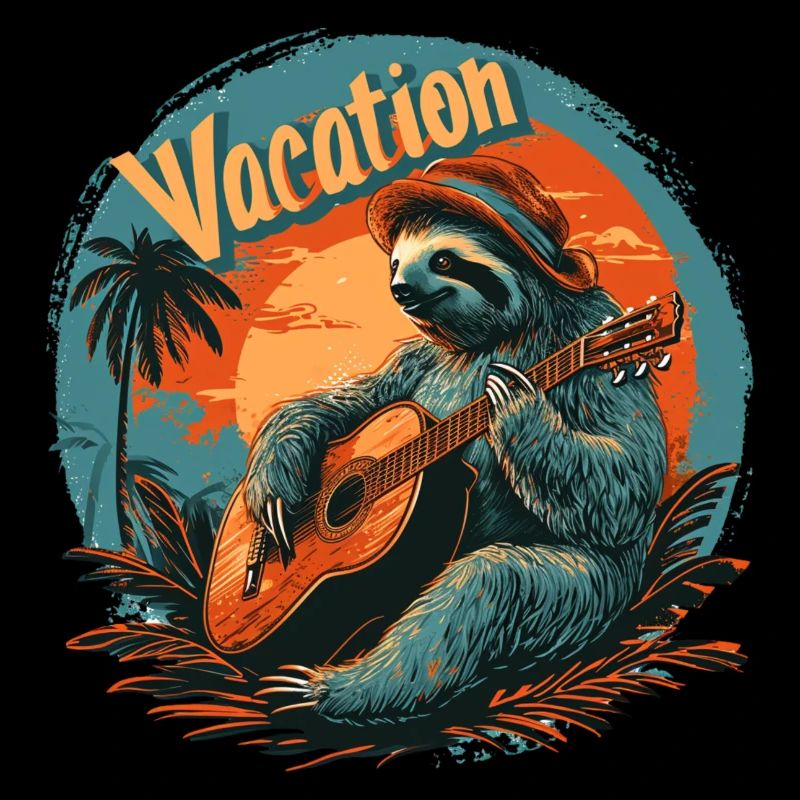 Sloth with guitar on the beach