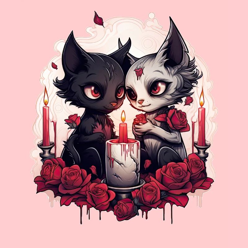 Cute Couple Cat Romantic Valentines Pastel Goth