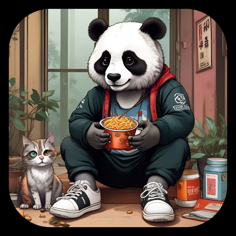 Cool Panda with Cat