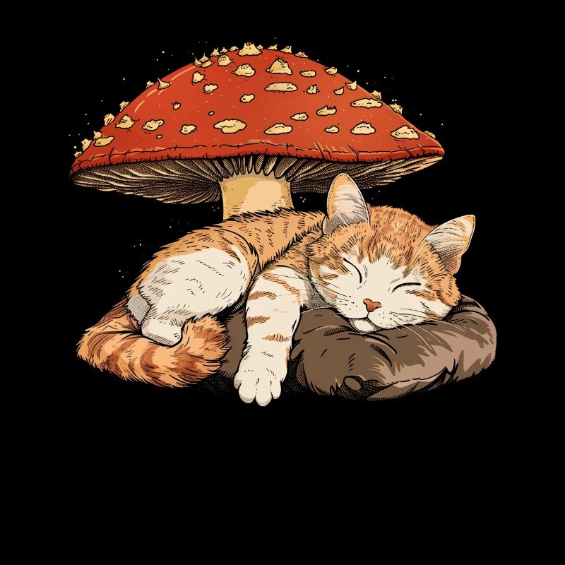 Cottagecore Esthétique Dormir Chat Tigré Champignon