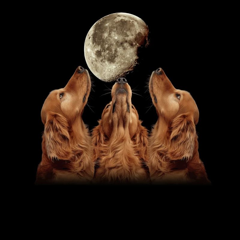 Irish Setter Dog Howling Moon