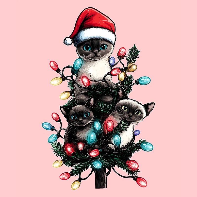 Siamese Cat Bunch Santa Hat Xmas