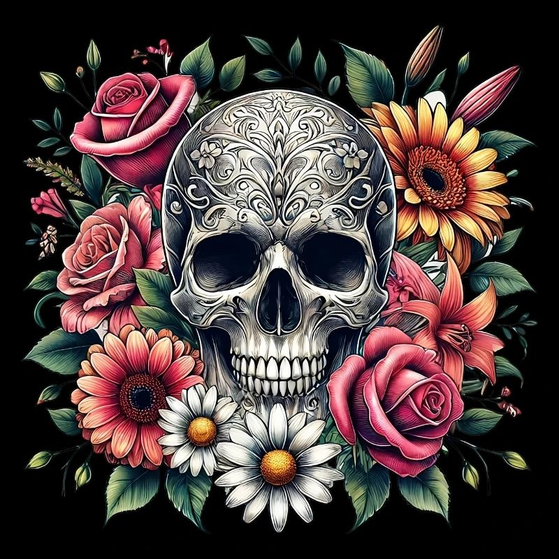 Totenschädel mit Blumen