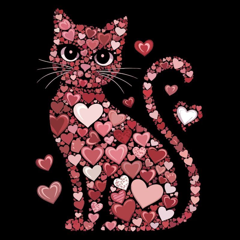 Chat romantique coeurs et fleurs Chat Saint-Valentin