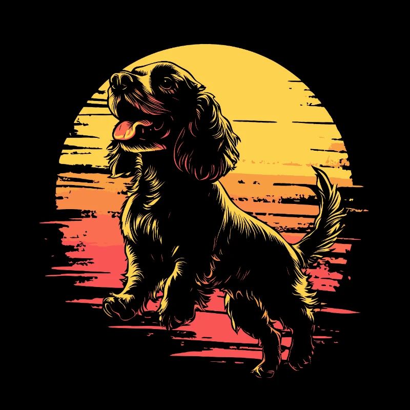 Cocker Spaniel Silhouette Vintage Sunset