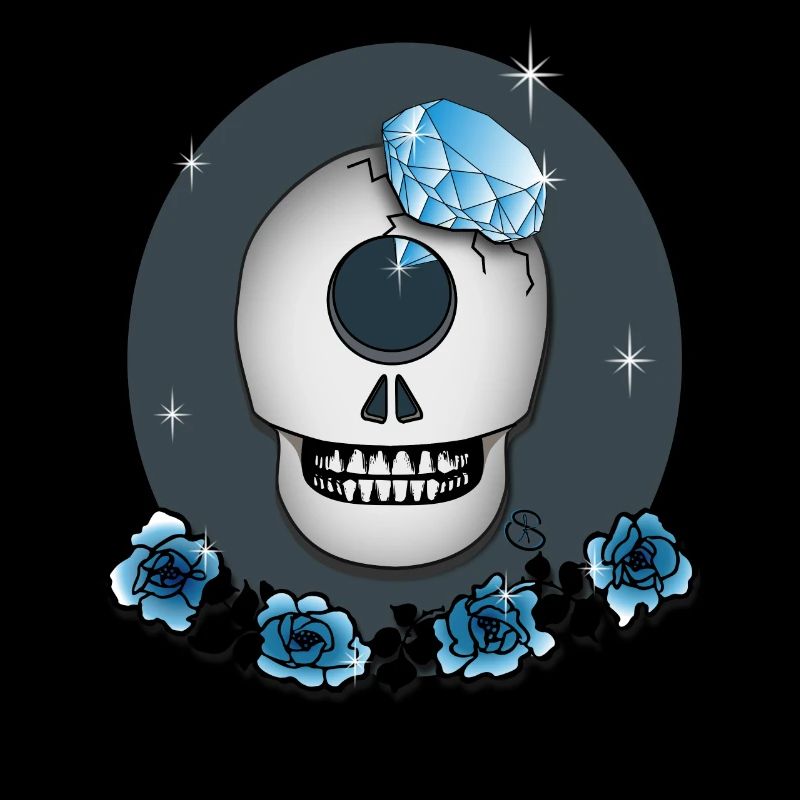 Crâne avec Rose, Diamant en T-shirt bleu et plus