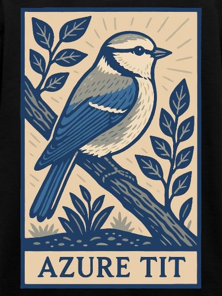 Retro Azurblå Tit Fugl Plakat til Fuglekiggere og Natur L