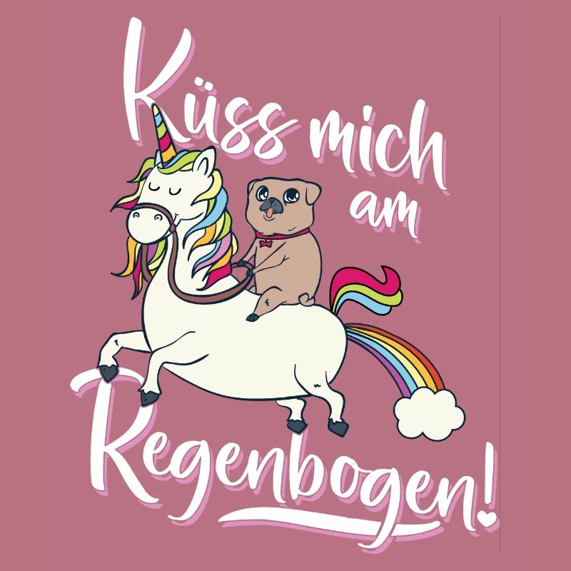 Küss mich am Regenbogen Einhorn Mops Spruch Lustig