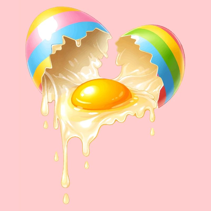 Broken Easter egg with flowing egg yolk