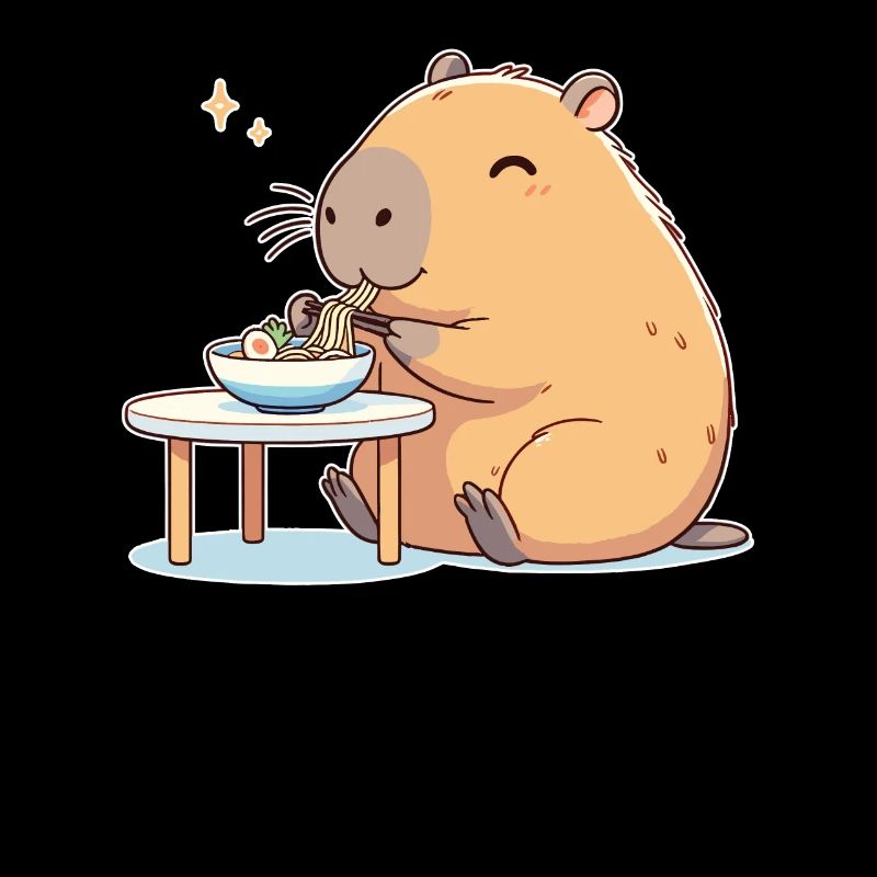 süße Capybara isst Ramen Nudeln Capybaras Ramen