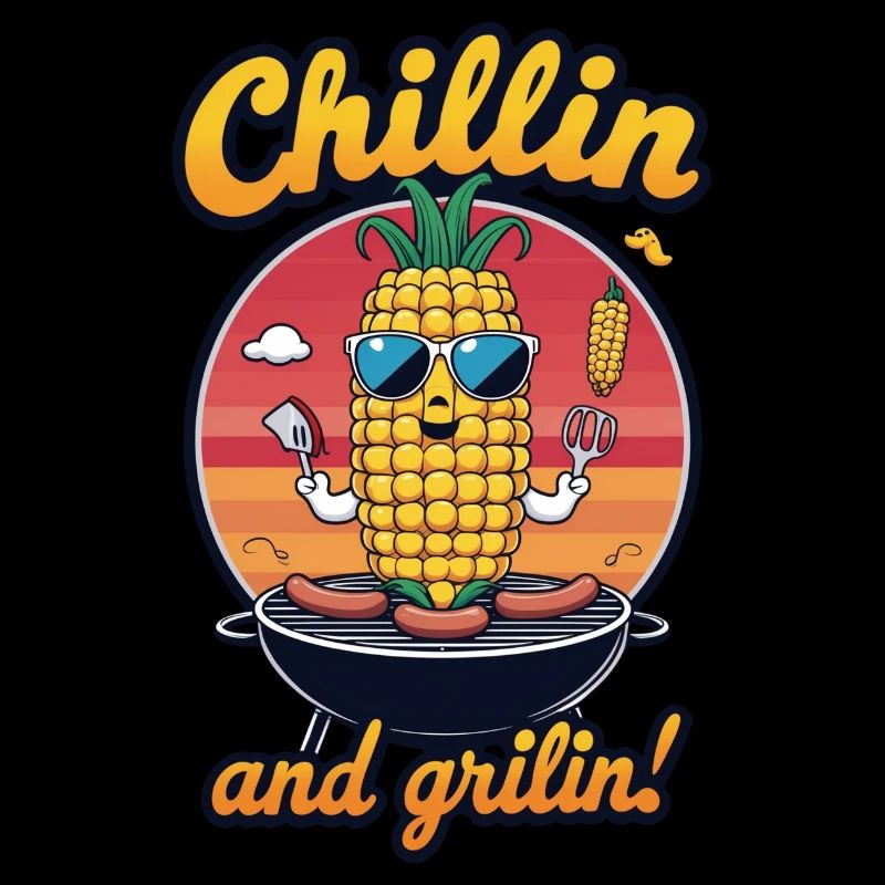 Funny BBQ motif Chillin and Grillin with cool