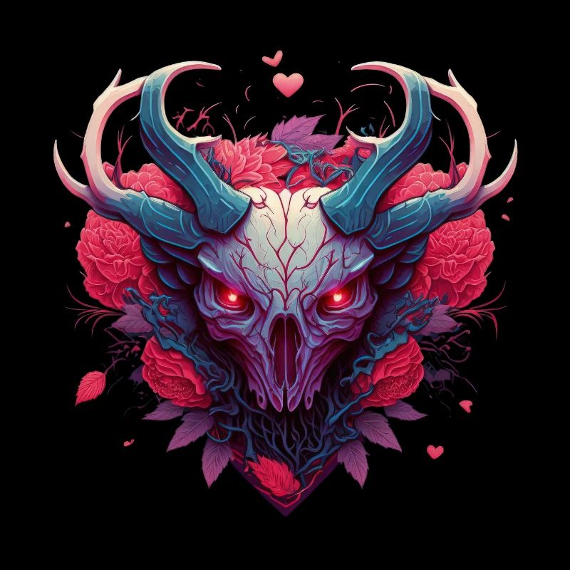 Crâne Krampus dans le style Saint-Valentin avec des roses