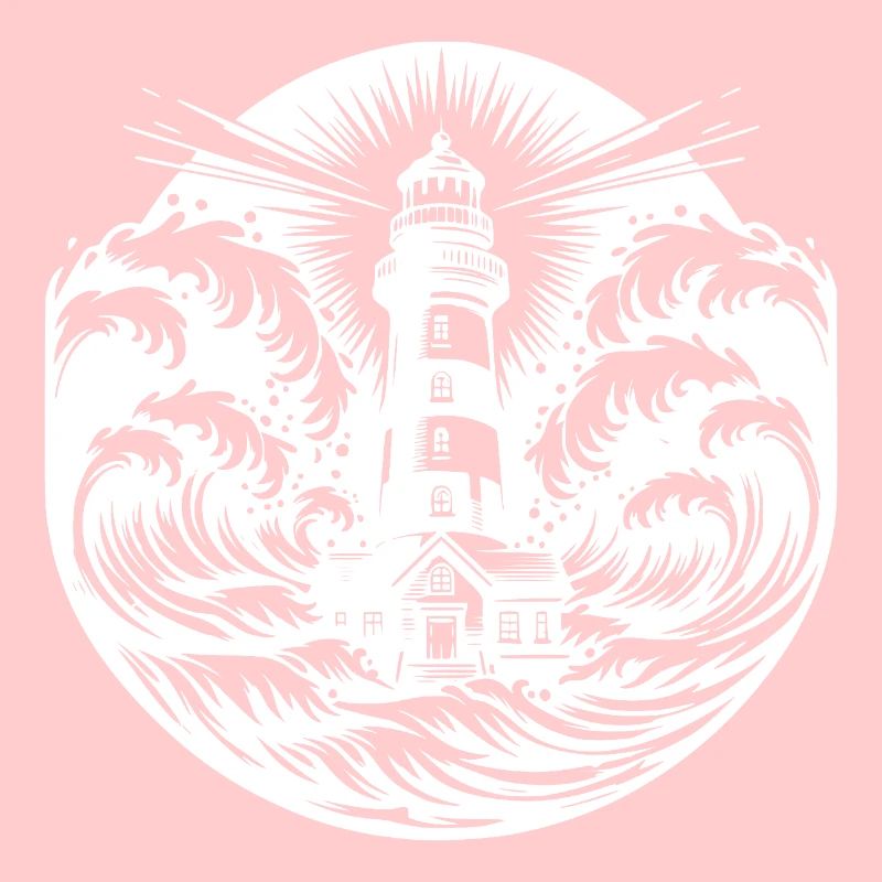 Phare côtier rayé dans une mer agitée