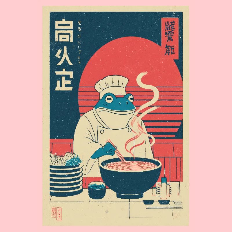 Frog Chef Ramen Retro Poster