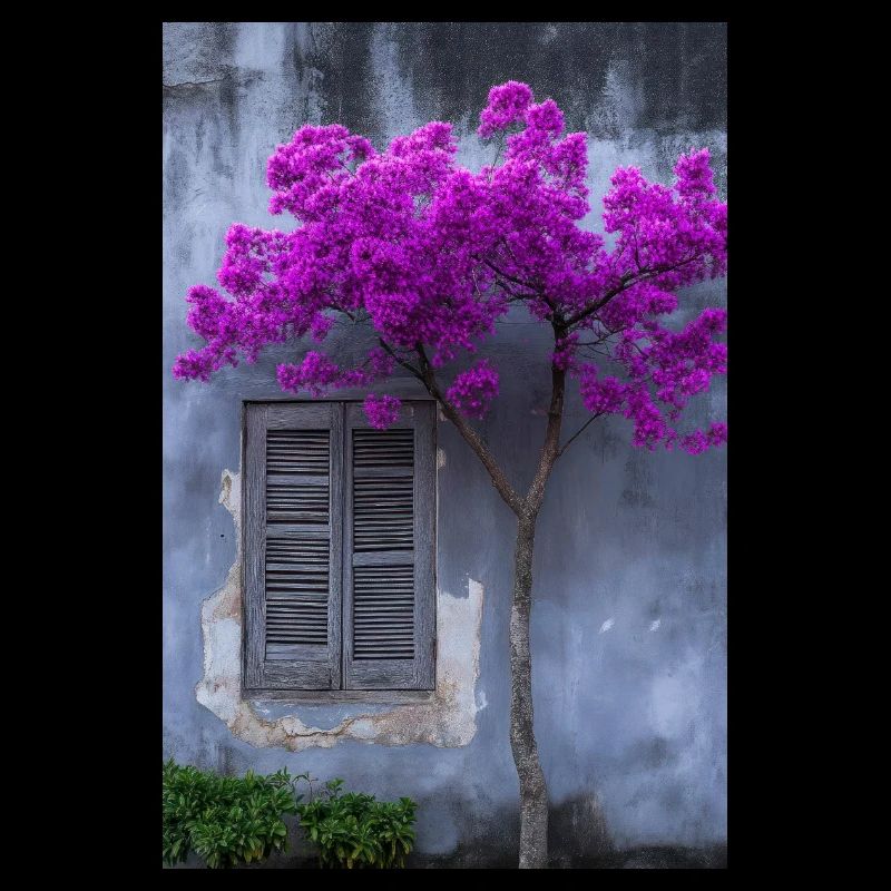 Lebendige Blüte vor rustikaler Wand