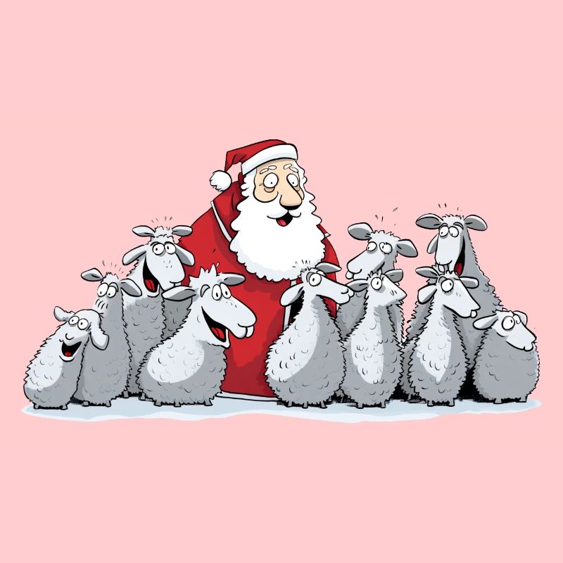Singernder Weihnachtsmann mit Schafen