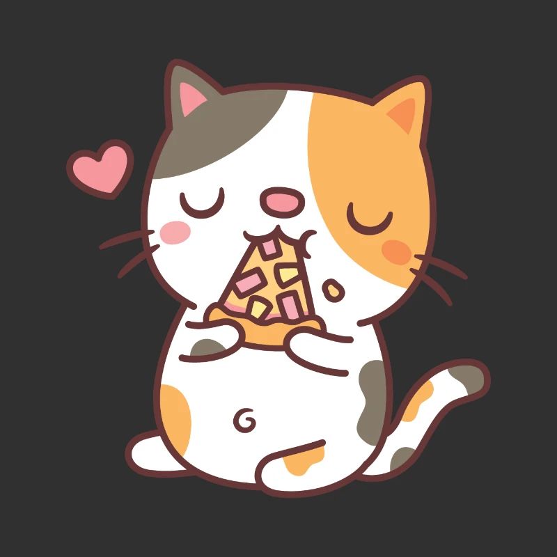 Mignon Calico Cat Mangeant Pizza