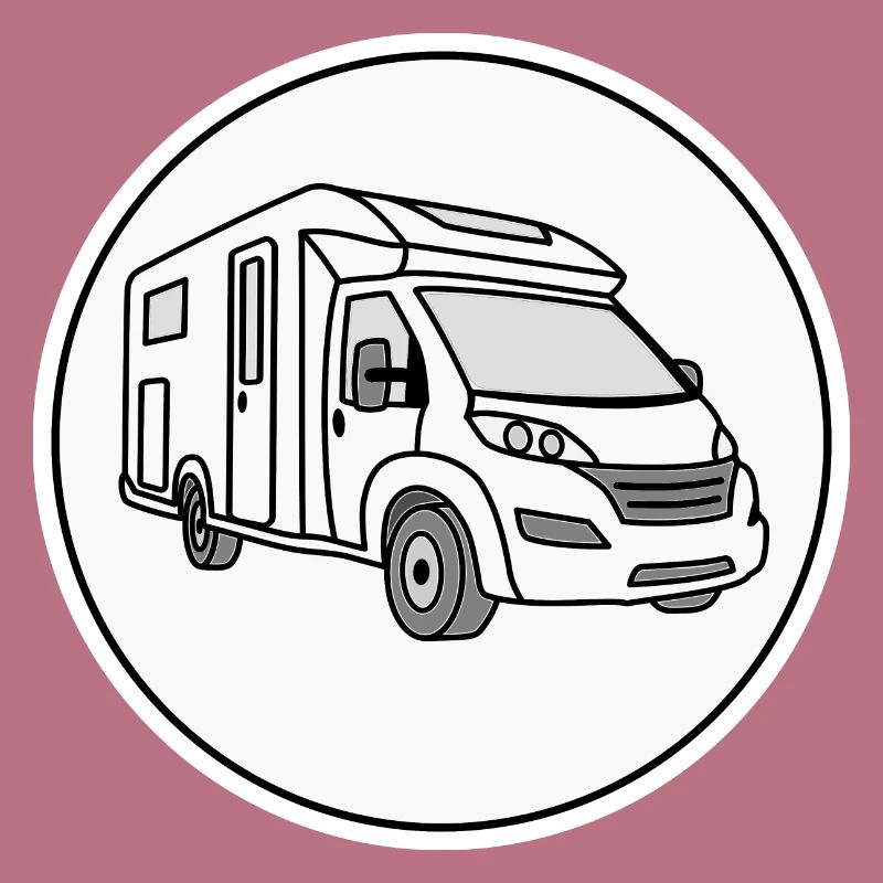 Camping-car (semi-intégré) avec logo rond blanc