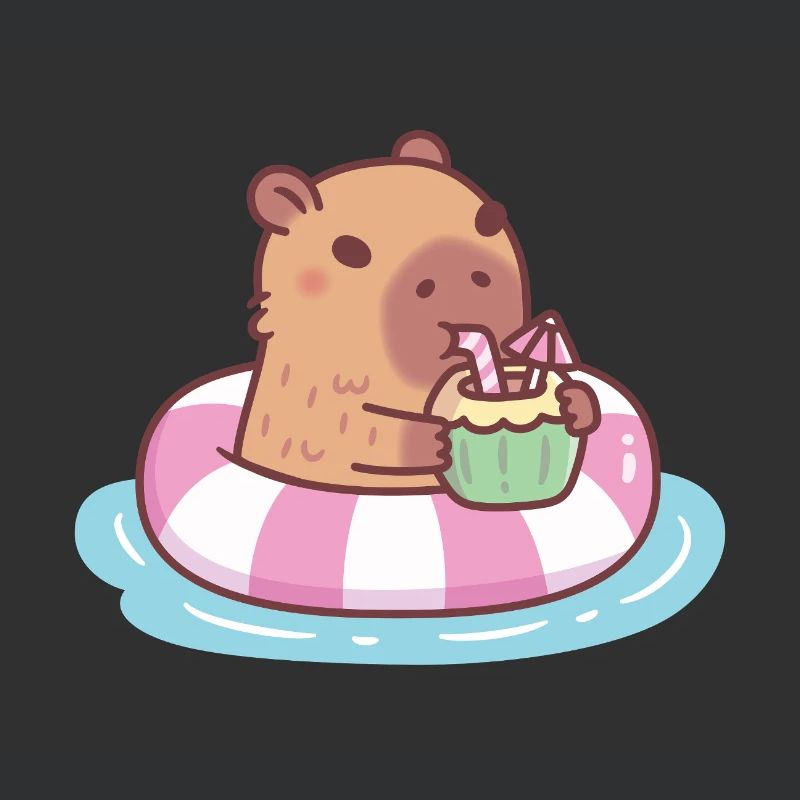 Cute Capybara Chilling in Pool Float Coconut Drink