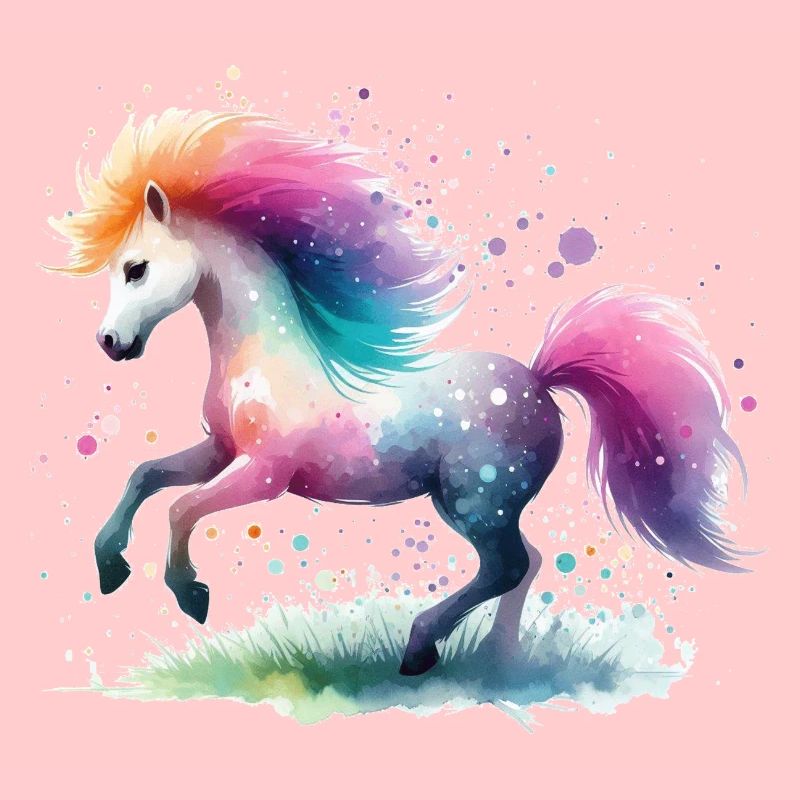 Petit poney aquarelle colorée