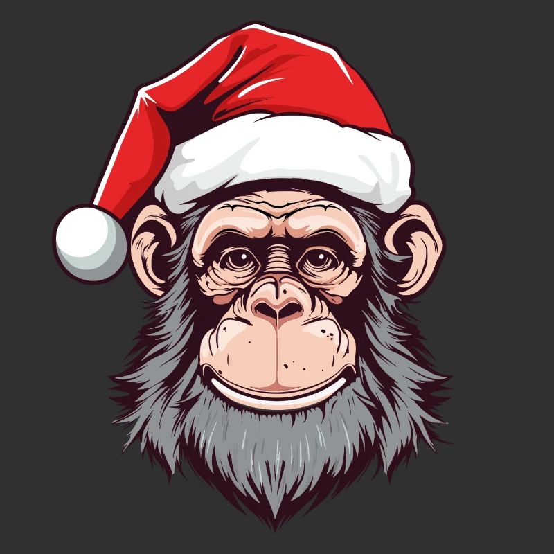 Adorable Monkey Head in Christmas Hat