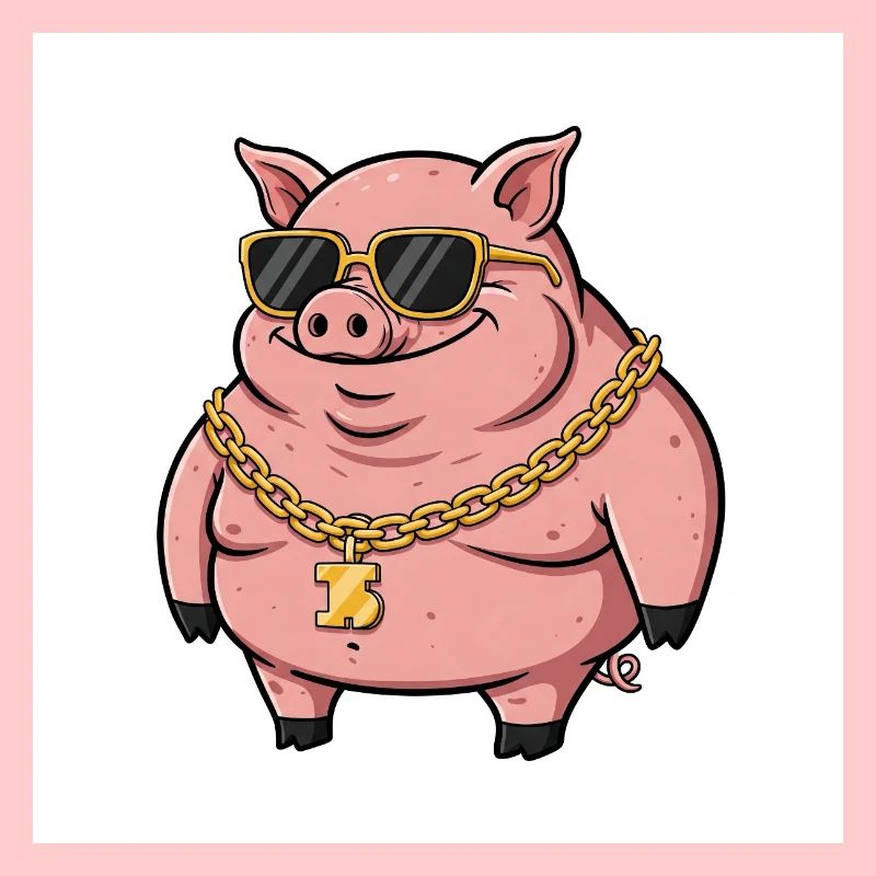 Dickes Schwein mit Goldkette und Sonnenbrille