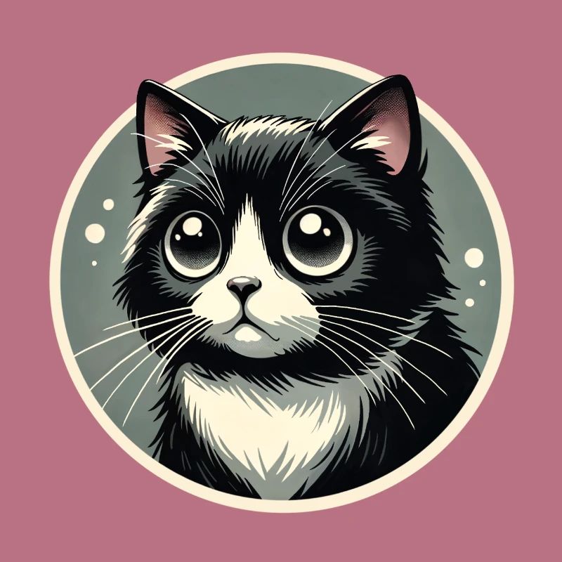 Schwarzweiße Katze im Comicstyle