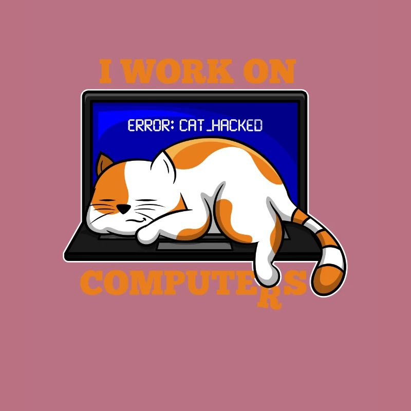 Katze und Computer, die Programmierergeschenk zerhacken