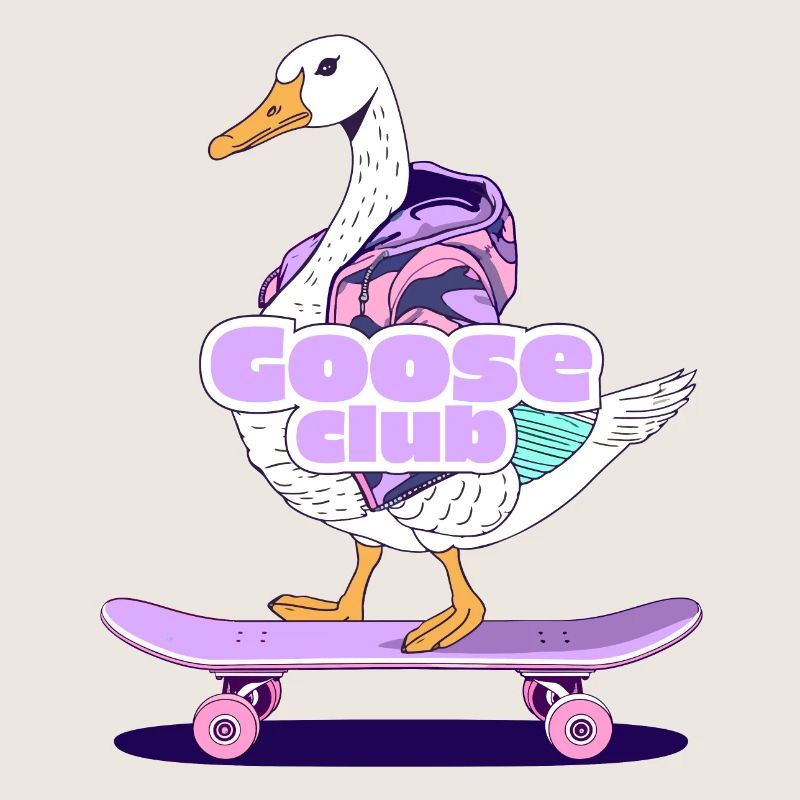 Whimsical Goose Skateboard Design