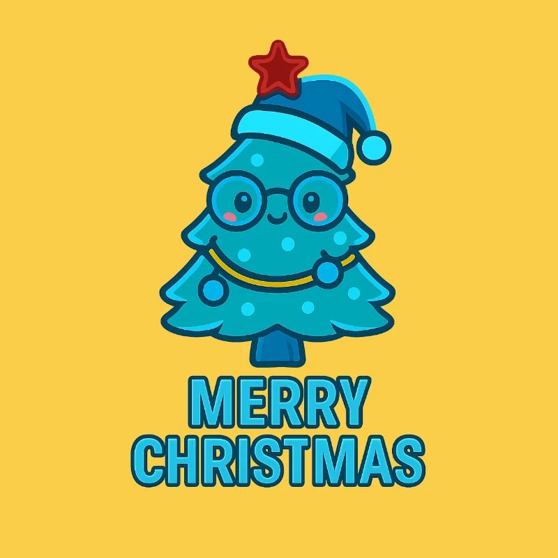 Blauer Comic-Weihnachtsbaum mit Brille